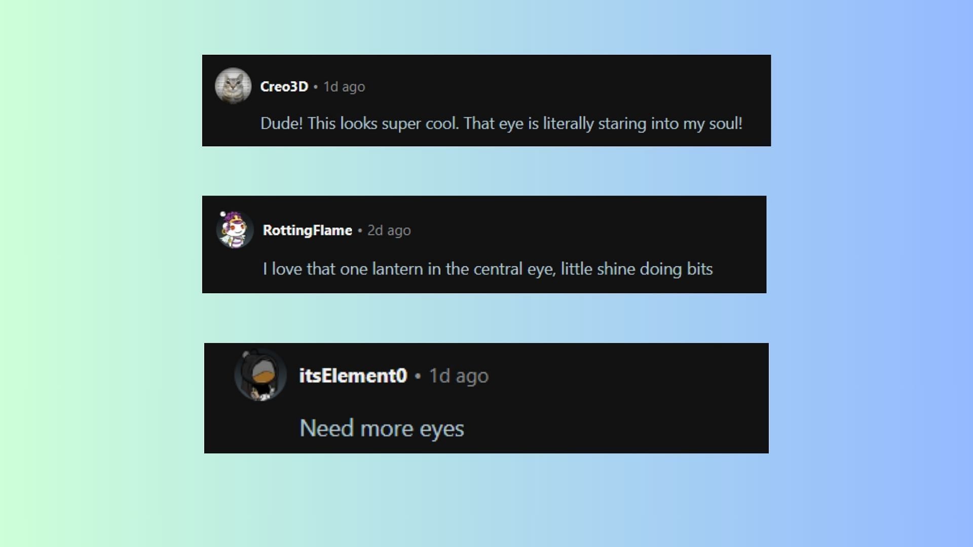 Most players agreed that the eye was a discerning feature of the build (Image via Reddit/Careful-Membership44)